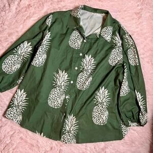 Green Pineapple Unique Summer Lifestyle Upside‎ Down Beachy California Button Up